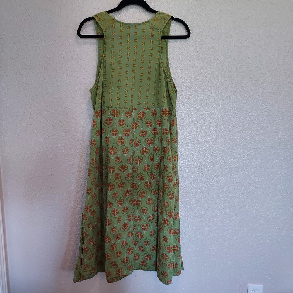Gudrun Sjoden Moss Green Orange Floral Boho Sleeveless Scoop Neck Dress Size M - Picture 7 of 9